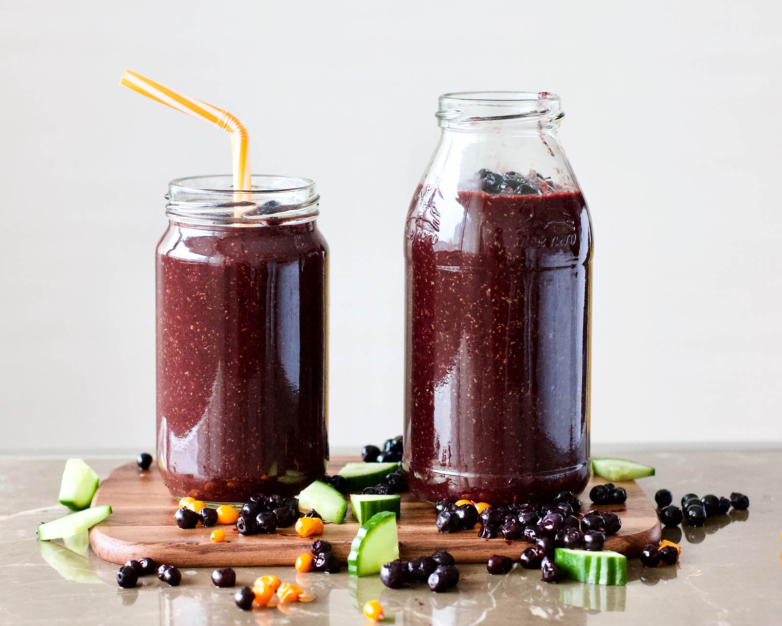 Two servings of Blueberries Surprise Smoothie on a table