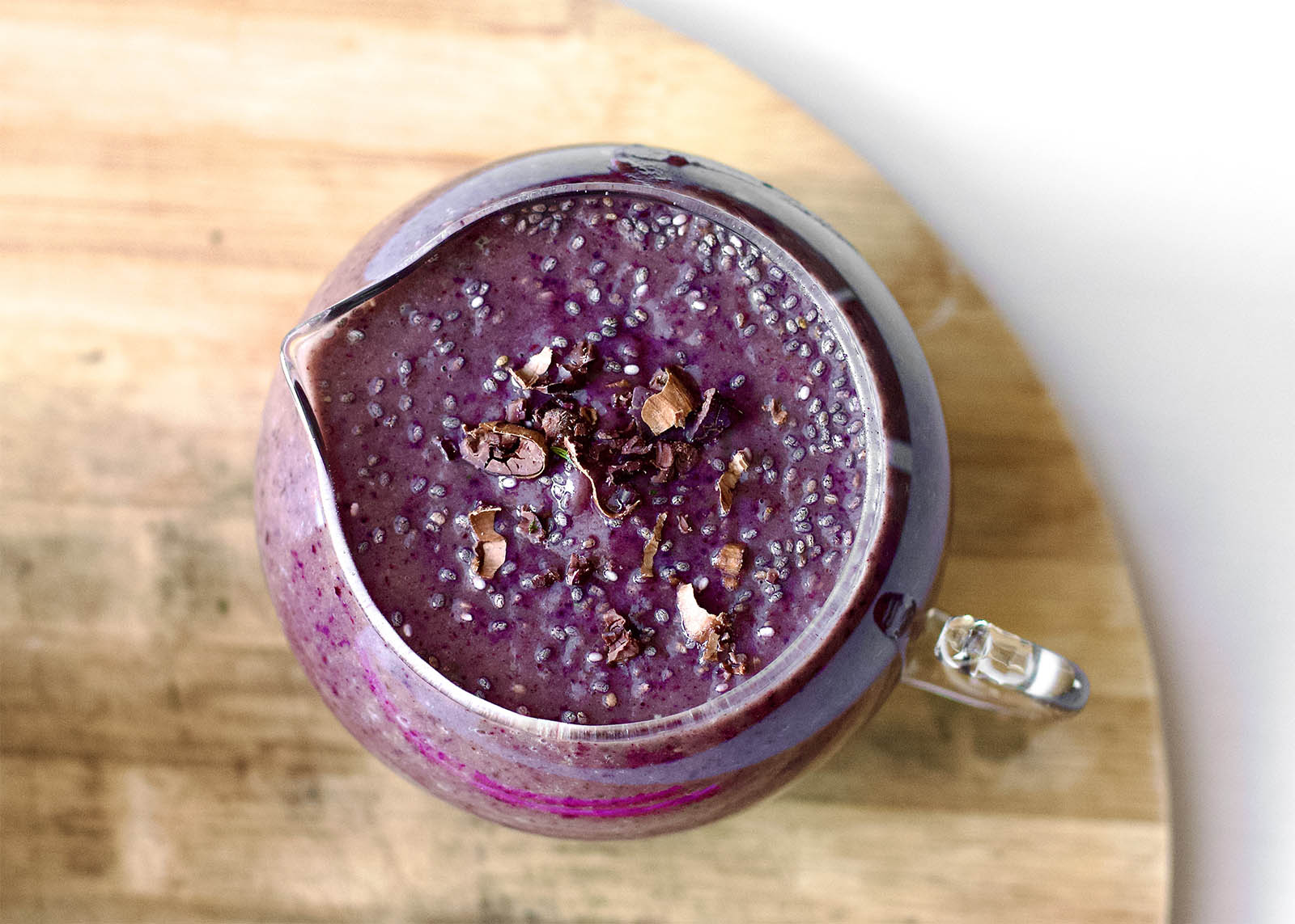 One serving of Purple Rain Smoothie, wide shot