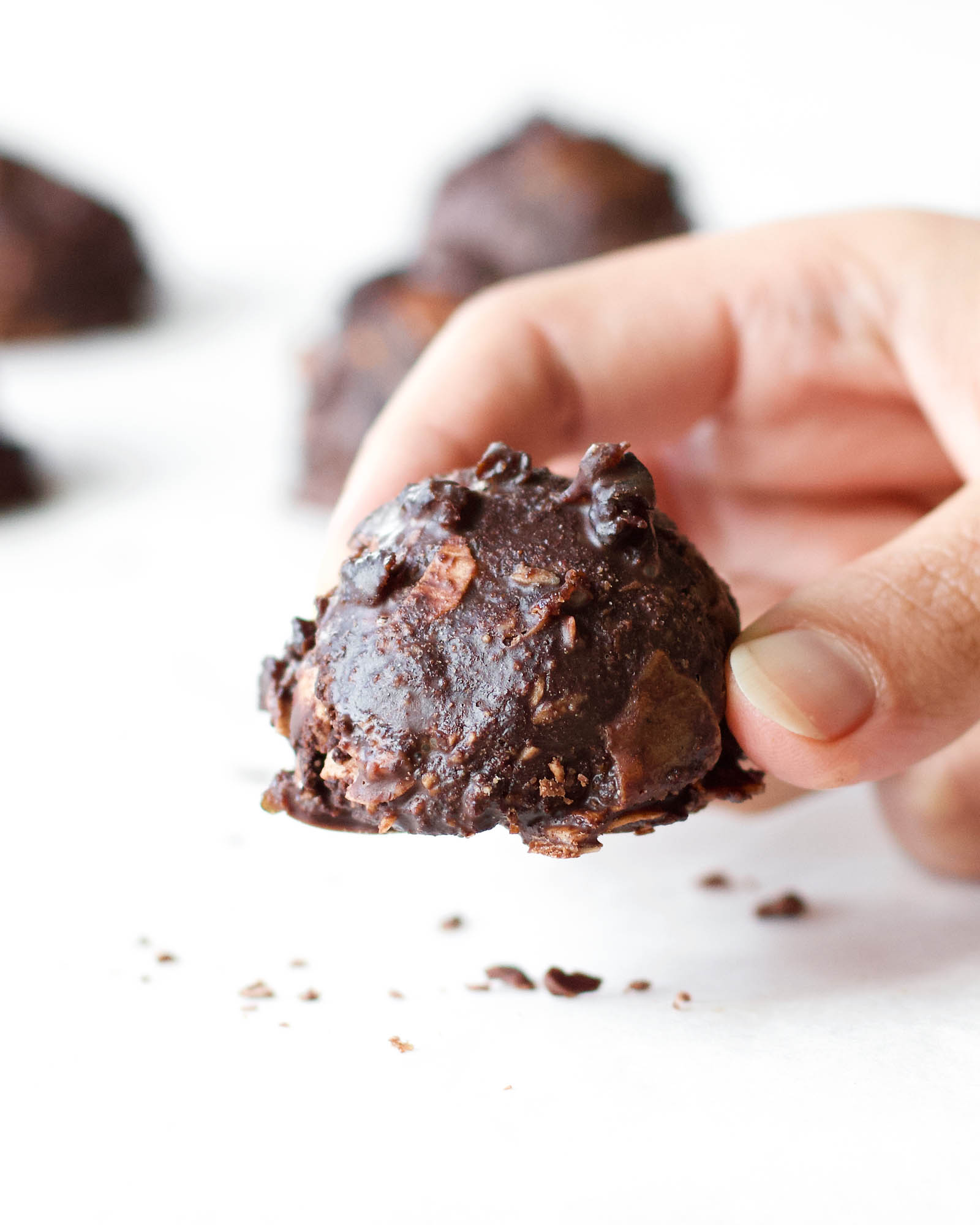 Close-up with one Chocolate Coconut Macaroon