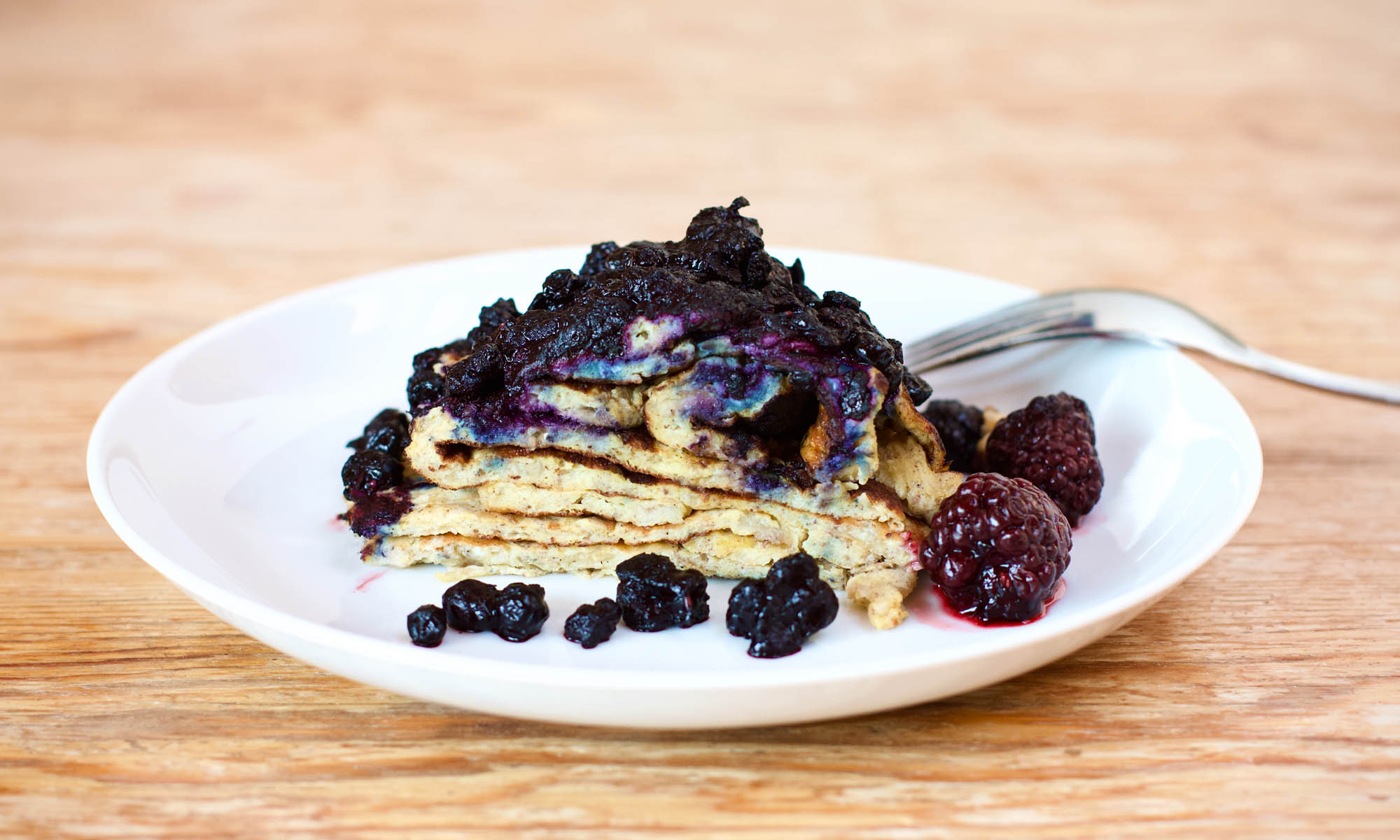 Messy Banana and Egg Pancakes with Berries