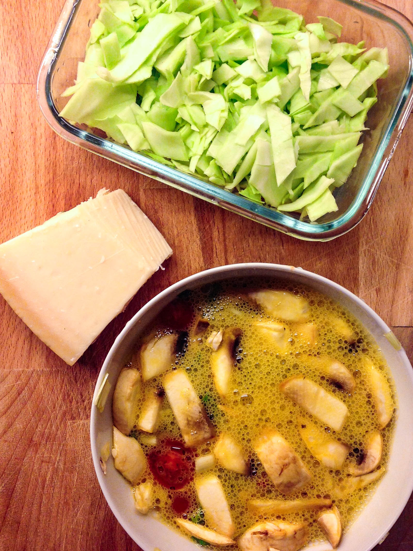 Progression shot with the ingredients needed to prepare my special Frittata Cavolo recipe