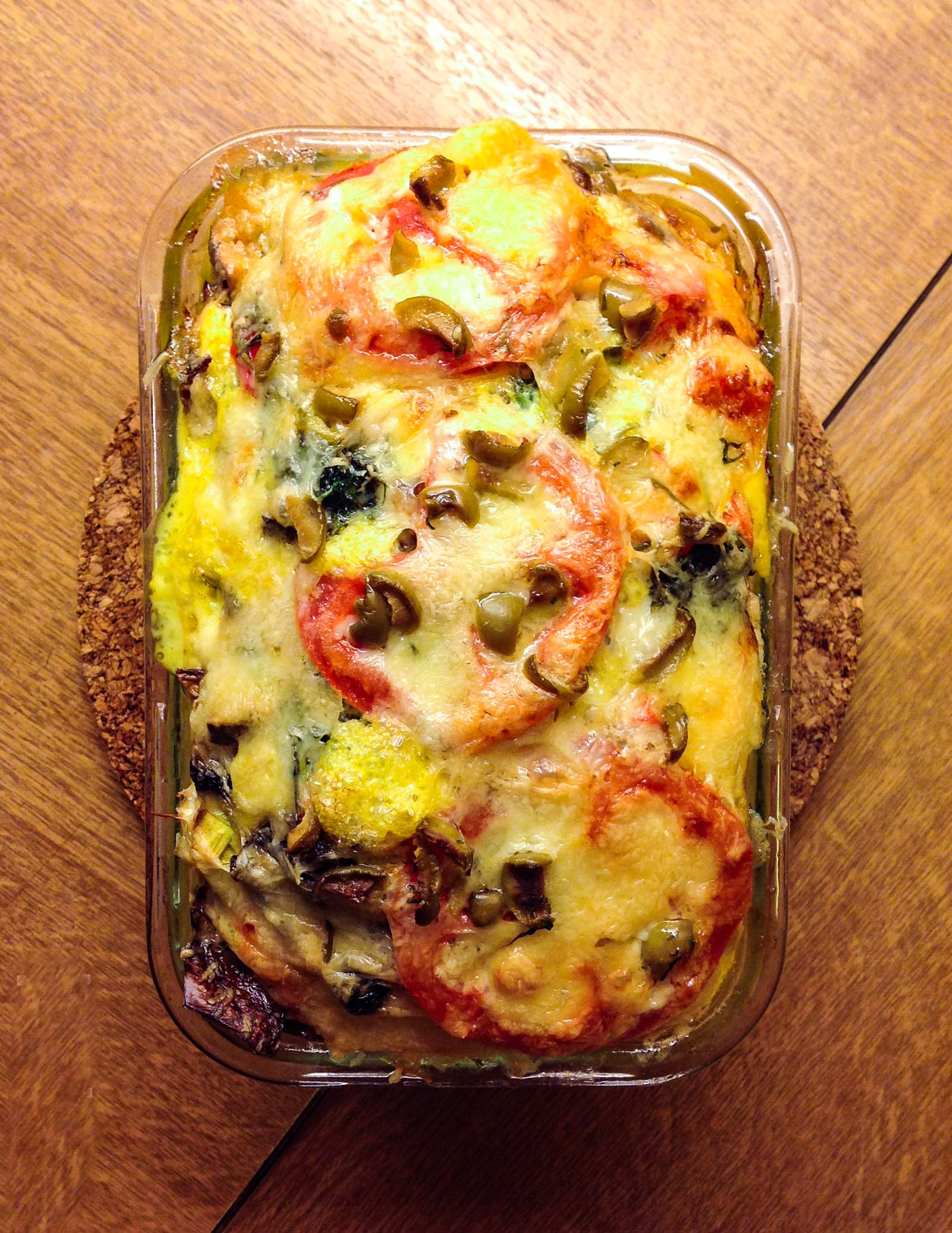 Freshly made, hot and juicy, Frittata Cavolo, top-down view