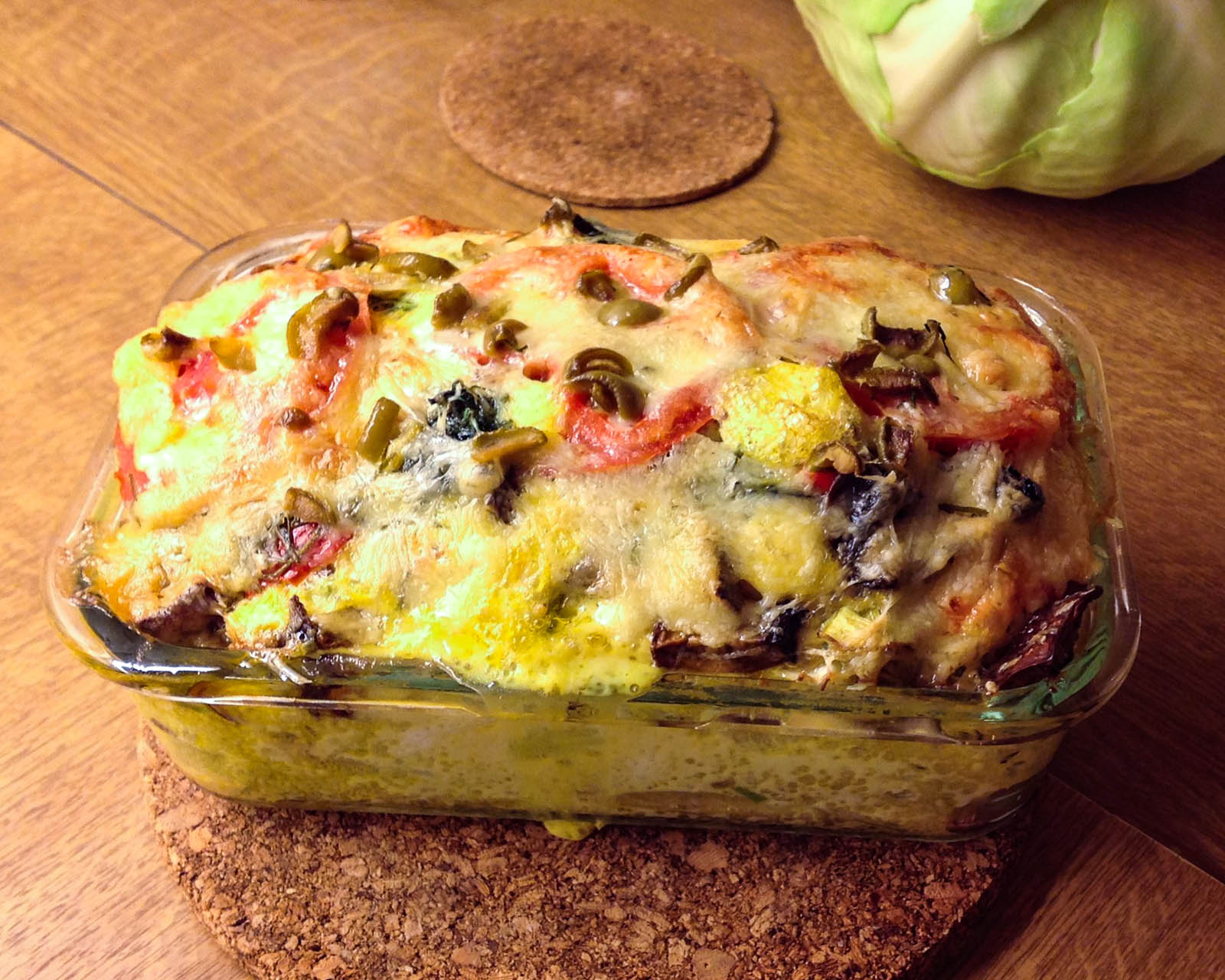 Freshly made, hot and juicy, Frittata Cavolo, perspective view