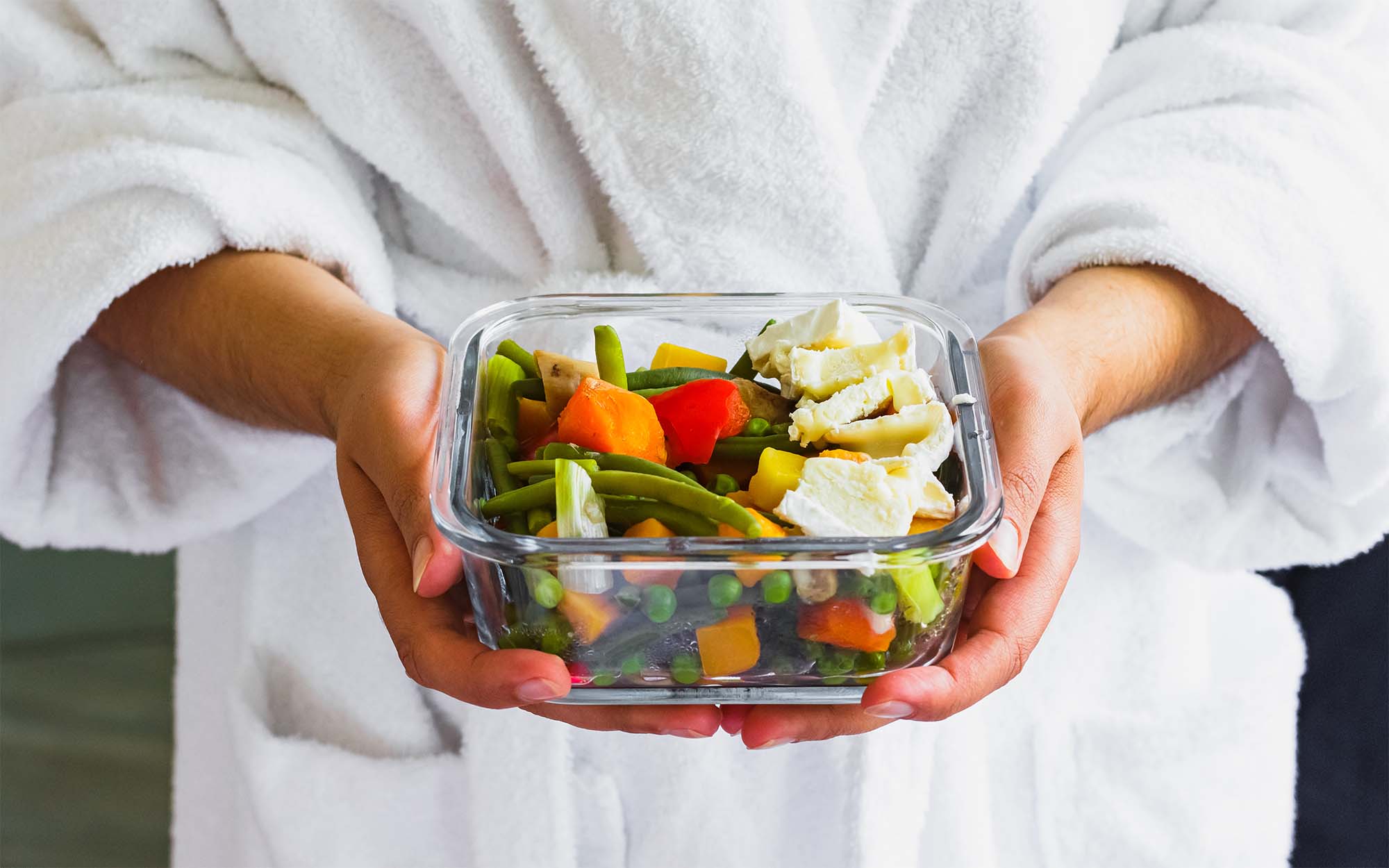 Salad with Steamed Vegetables and Brie Cheese