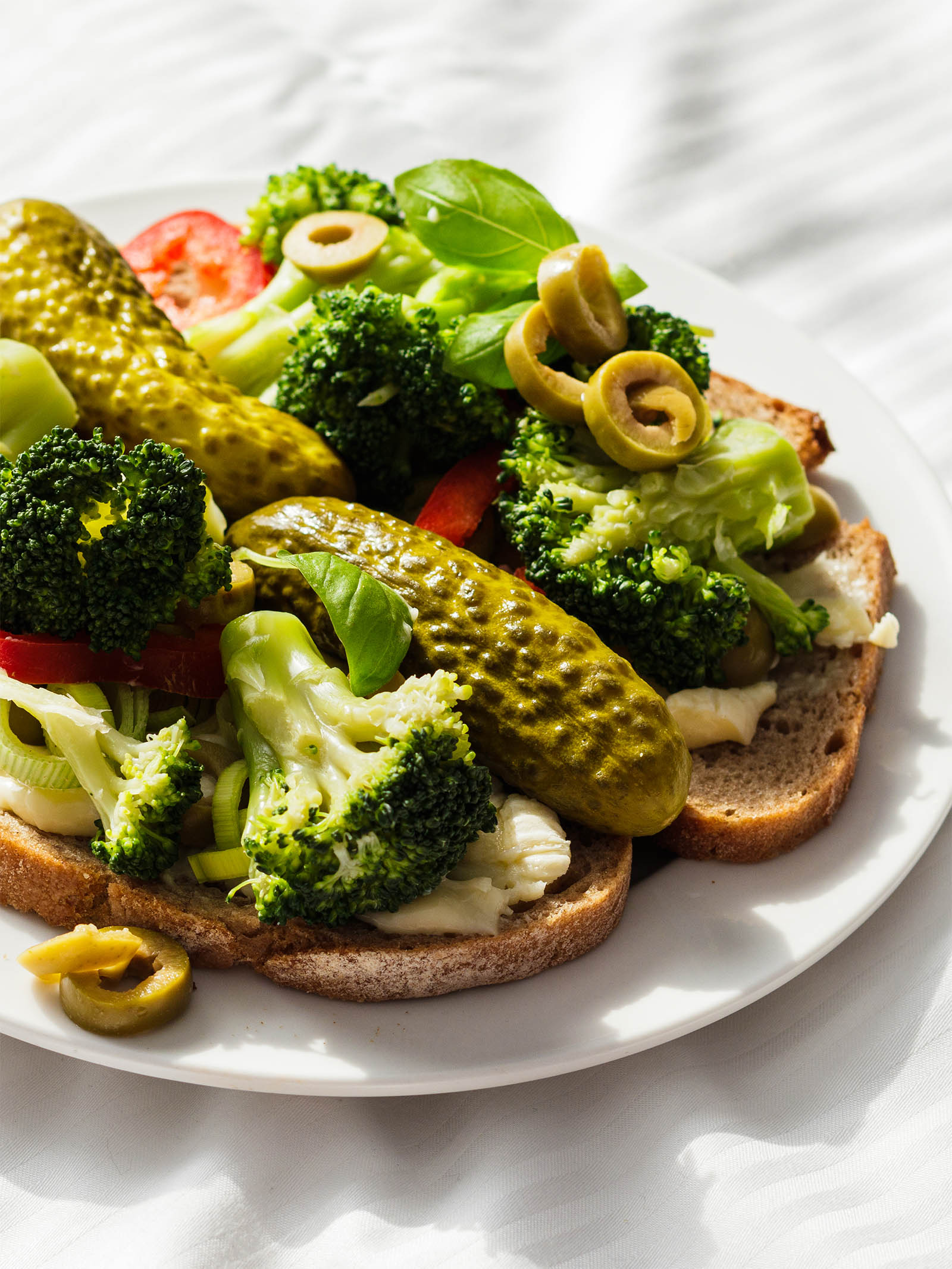 Vegetarian French Platter: La Brique and Vegetables ready to eat in white plate